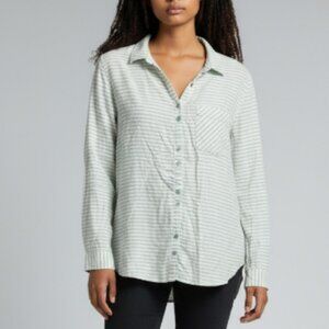Columbia Top Womens Green Striped Long Sleeve Button Up Cotton | Size XL